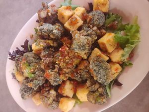 Fried Broccoli and tofu at Sammy T's in Fredericksburg