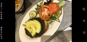 Black bean burger with avacado at Sammy T's in Fredericksburg