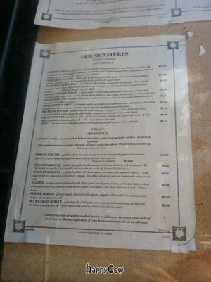 Vegan options posted outside.  It's usually the same options all the time. at Sammy T's in Fredericksburg