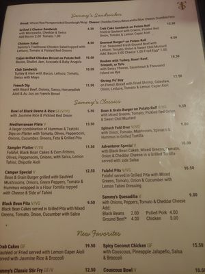 Anything labelled "VG" is vegan at Sammy T's in Fredericksburg