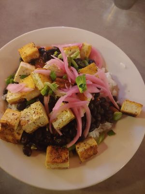 Black beans and rice with added tofu at Sammy T's in Fredericksburg