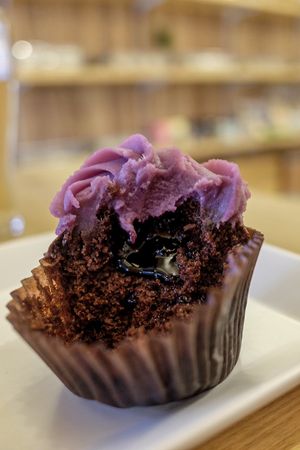 Purple sweet potato cupcake with mulberry filling at Green Bakery in Taipei