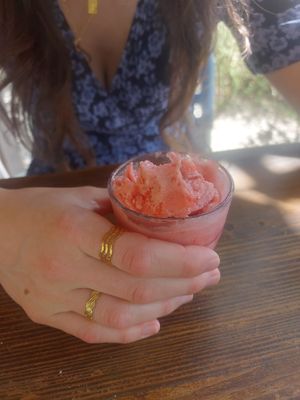strawberry ice cream  at Orti di Mare in Capoliveri