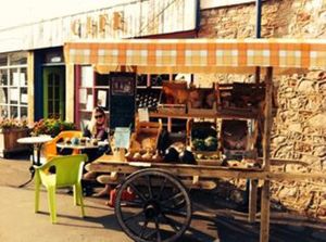 organic veg cart at Cafe Sketch in Cheddar