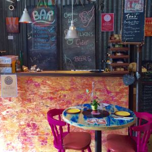 vegan organic wines, local beers and ciders. at Cafe Sketch in Cheddar