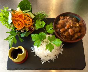 Moroccan Tajine with Rice and Salad. #organic #vegan at Cafe Sketch in Cheddar