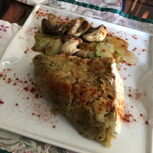 Tortilla with mushrooms and apple and paprika - pure heaven - a dream. at The V Factor in Lanzarote