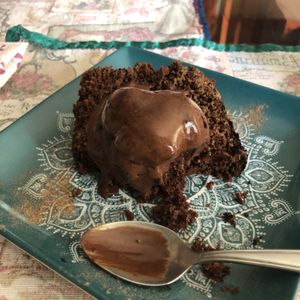 Light chocolate cake with a rich chocolate ice cream - wow. at The V Factor in Lanzarote