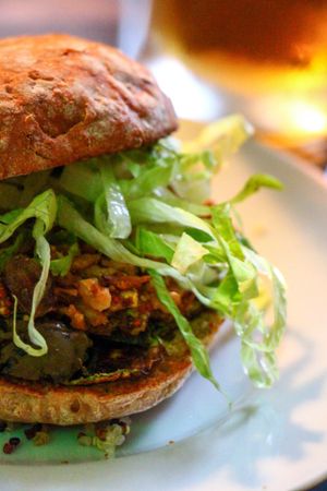 Tasty vegan homemade burger. at The V Factor in Lanzarote