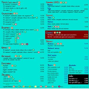 Menu at The V Factor in Lanzarote