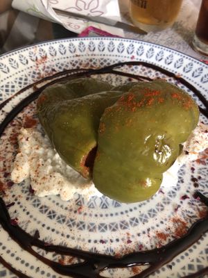 Hauptgang: gefüllte Paprika   at The V Factor in Lanzarote