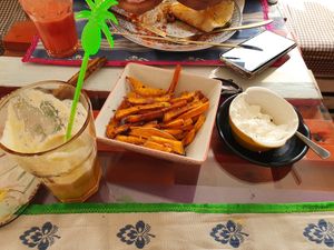 Sweet potato fries and home made mayo. at The V Factor in Lanzarote