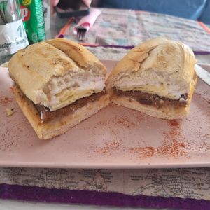 The chorizo and cheese baguette,  soo tasty at The V Factor in Lanzarote