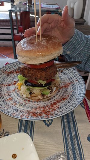 Vig burger is generously portioned at The V Factor in Lanzarote