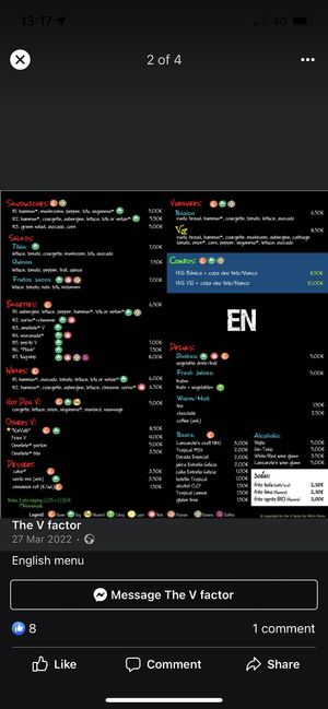 English menu!  at The V Factor in Lanzarote