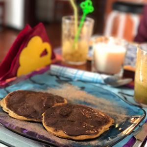 Delicious gluten free vegan pancakes.  at The V Factor in Lanzarote