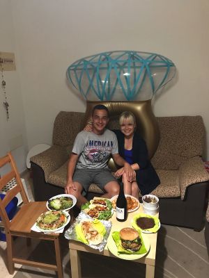 Newly engaged couple, Petr and Klara just about to enjoy their first vegan meal   at The V Factor in Lanzarote