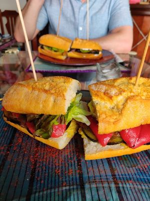 Seitan baguette and no-'phish' baguette at The V Factor in Lanzarote