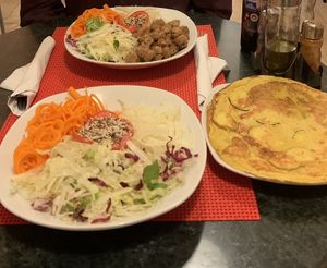 mixed salad with zucchini frittata and soy bites  at Bonta e Sapore in Turin