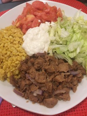 Soy kebab, turmeric rice, salad and homemade mayo  at Bonta e Sapore in Turin
