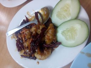 Mock-prawn with chili at Xin An Vegetarian Cafe in Langkawi