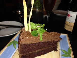 chocolate cake at Herban Fix Vegan Kitchen in Atlanta