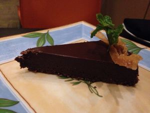 gluten free chocolate ganache cake at Herban Fix Vegan Kitchen in Atlanta