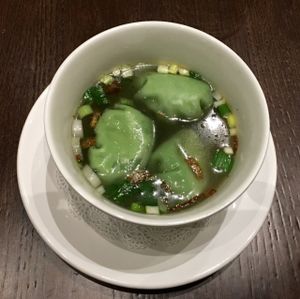 lemomgrass consommé w vegetable dumplings  at Herban Fix Vegan Kitchen in Atlanta