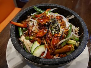 Bibimbap w. vegetables, gochujang, nori & sesame seeds at Herban Fix Vegan Kitchen in Atlanta