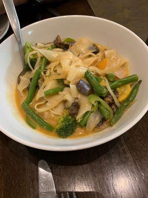 Curried rice noodles at Herban Fix Vegan Kitchen in Atlanta