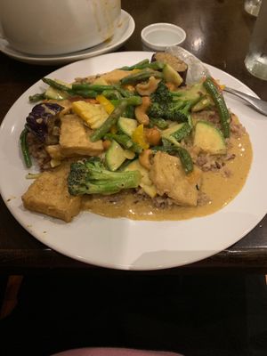 Curry tofu with assorted veggies  at Herban Fix Vegan Kitchen in Atlanta