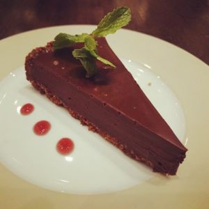 vegan chocolate ganache cake at Herban Fix Vegan Kitchen in Atlanta