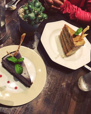 Chocolate mousse with Raspberry and Caramel Cake   at Herban Fix Vegan Kitchen in Atlanta