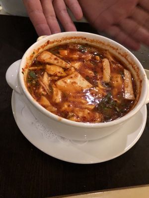 Spicy tofu soup at Herban Fix Vegan Kitchen in Atlanta