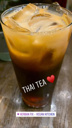 Thai tea with soy milk at Herban Fix Vegan Kitchen in Atlanta
