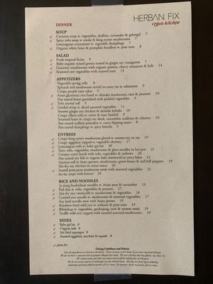 Large menu at Herban Fix Vegan Kitchen in Atlanta