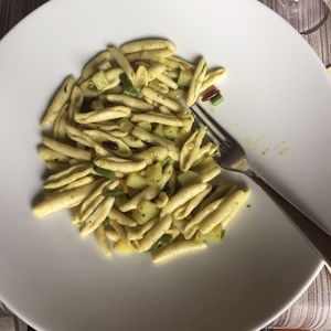 fresh pesto pasta (amazing pasta!!) at Antica Osteria dell'Abate in San Sebastiano Da Po