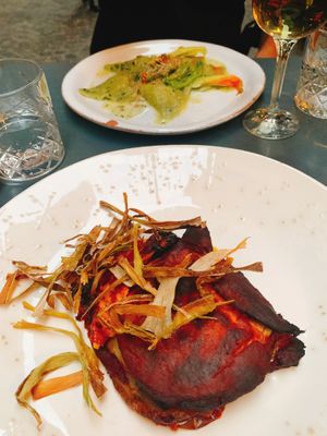 Parmigiana di melanzane, pomodori, basilico e “ricotta” di macadamia at Botanica Lab in Bologna