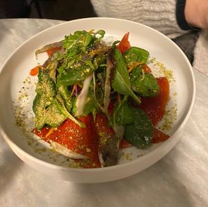 ravioli rossi con ripieno di crema di anacardi at Botanica Lab in Bologna