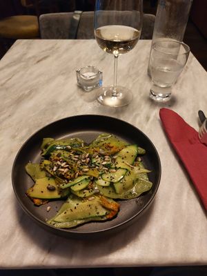 Homemade pasta with macadamia and cashew risotto at Botanica Lab in Bologna