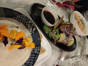 Overview with pumpkin gnocchi in the background at Botanica Lab in Bologna