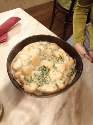 Pumpkin gnocchi with cashew cream at Botanica Lab in Bologna