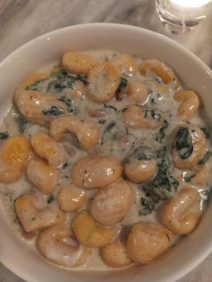 Gnocchi with pampking and anacardi cream at Botanica Lab in Bologna