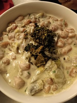 Gnocchi pink with anchovies (amazing) at Botanica Lab in Bologna