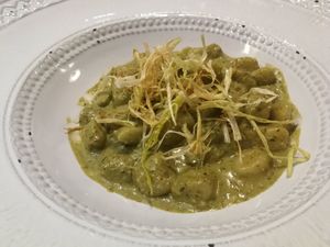Potato dumplings with pesto at Botanica Lab in Bologna