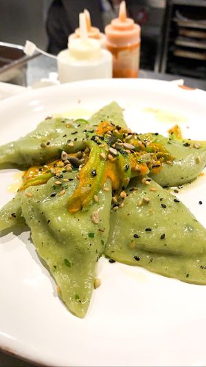 Green Home Made ravioli at Botanica Lab in Bologna