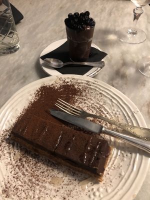 Chocolate cake and avocado pudding  at Botanica Lab in Bologna