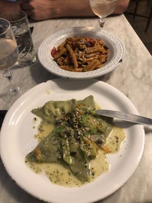 Ravioli and penne at Botanica Lab in Bologna