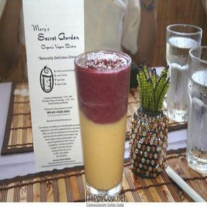 Blueberries, Pineapple, Coconut smoothie at Mary's Secret Garden in Ventura