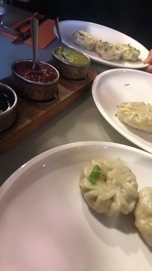 Vegan momo starter - steamed nepalese pockets with vegetables and dips at Maharaja in Ljubljana